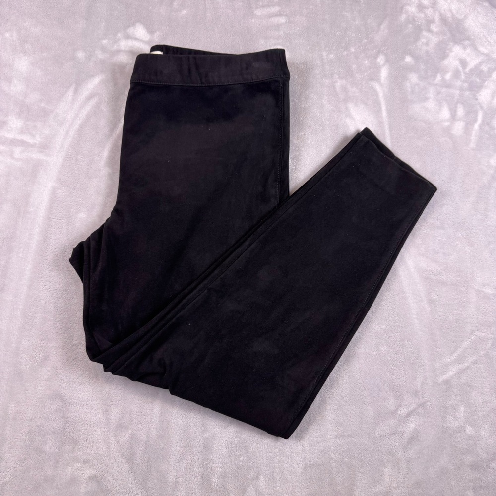Talbots Womens Faux Suede Black Pull On Leggings Stretch Slim Tapered Pants
